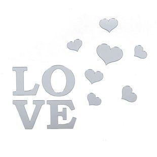 Дзеркальний декор акриловий самоклеючий Love срібло,11шт (D) SW-00002495 SW-00002495 фото